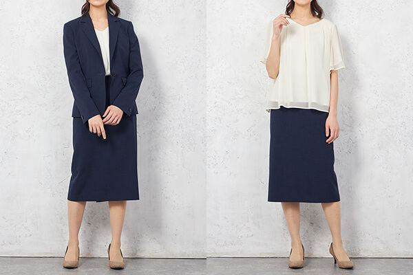 1着は持っておきたい王道のネイビースーツコーデ