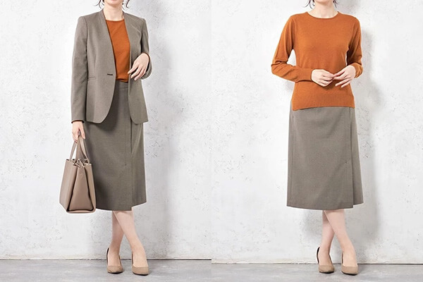 ノーカラージャケット×スカートのビジカジコーデ