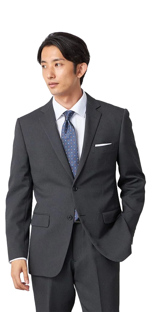ツーピーススーツ 織柄 チャコールグレー