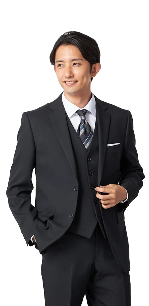 スリーピーススーツ ヘリンボン ブラック