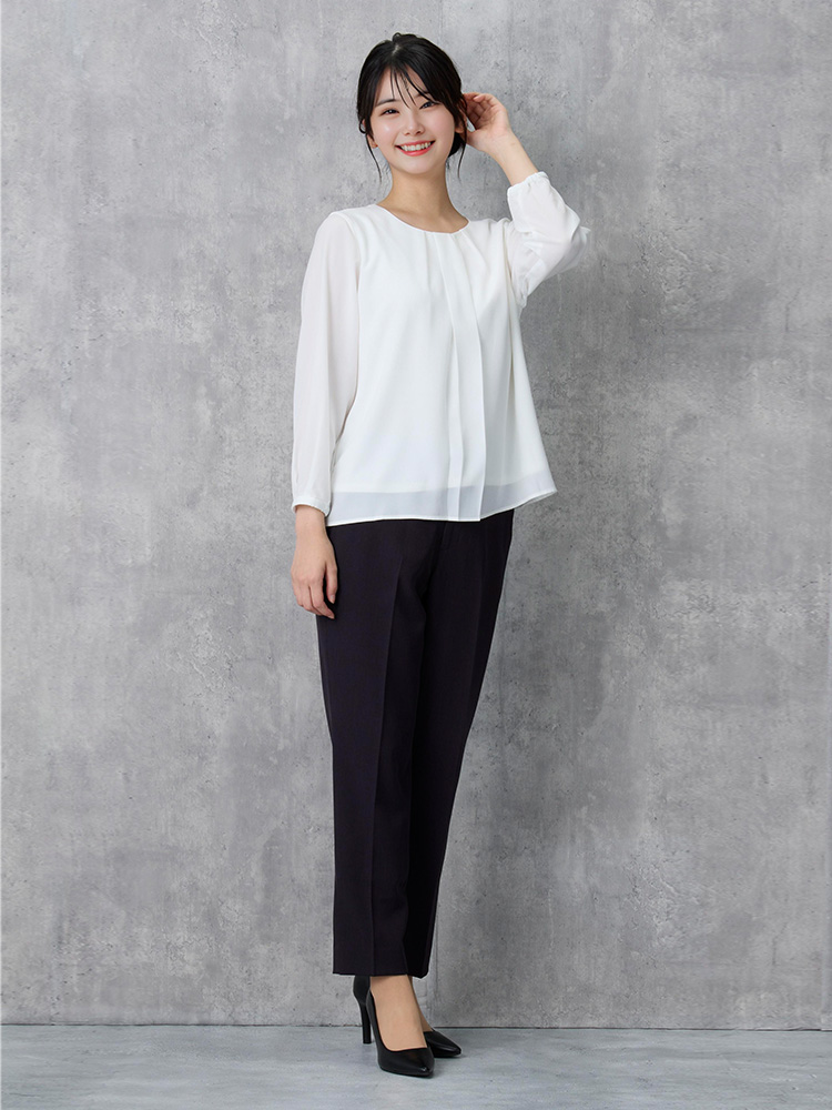 SOFFICE 8分袖2枚仕立て タックブラウス 2