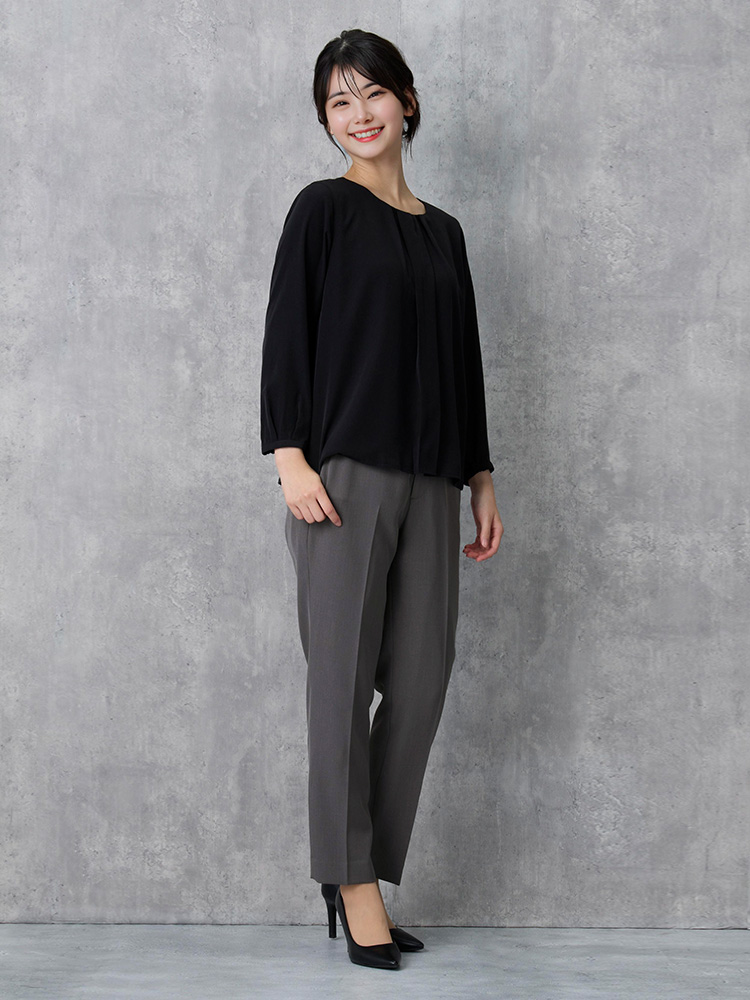 SOFFICE 8分袖2枚仕立て タックブラウス 4