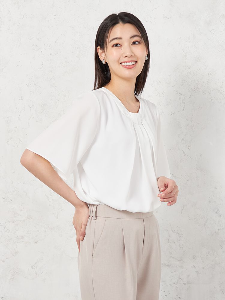 SOFFICE タイ風バー付2WAY 5分袖ブラウス 1