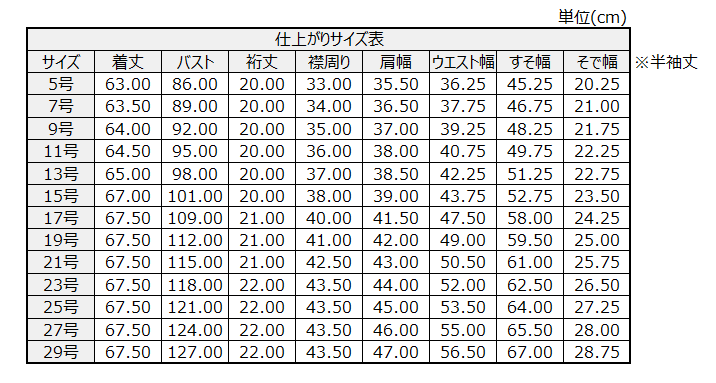 サイズチャート