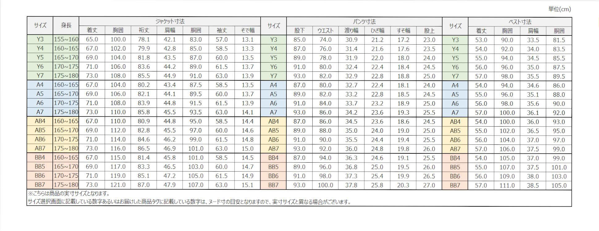 サイズチャート