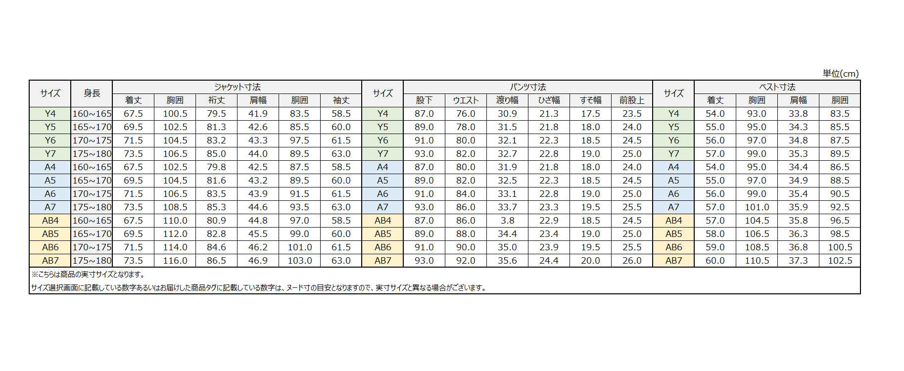 サイズチャート