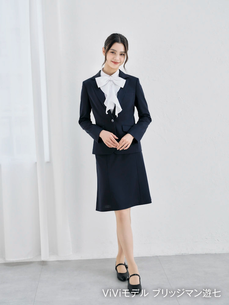 【ViVi】ネイビーニットウォッシャブル1つボタンジャケットビジネスシャドウストライプ通年