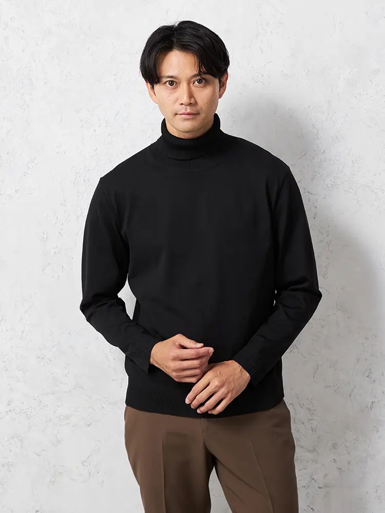 【TOKYORUN】14G天竺タートルネックニットカジュアルインナー長袖ウォッシャブル抗ピリング吸汗速乾秋冬