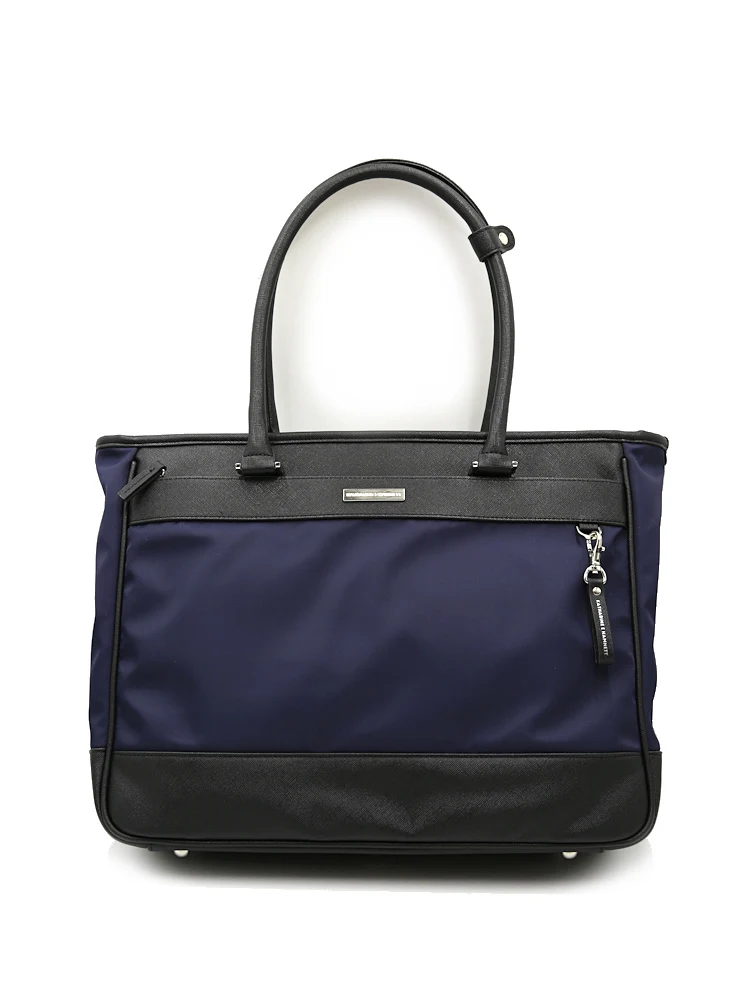 【KATHARINEEHAMNETT-キャサリン・イー・ハムネット-】トートバックナイロン×サフィアーノ調多収納無地通年