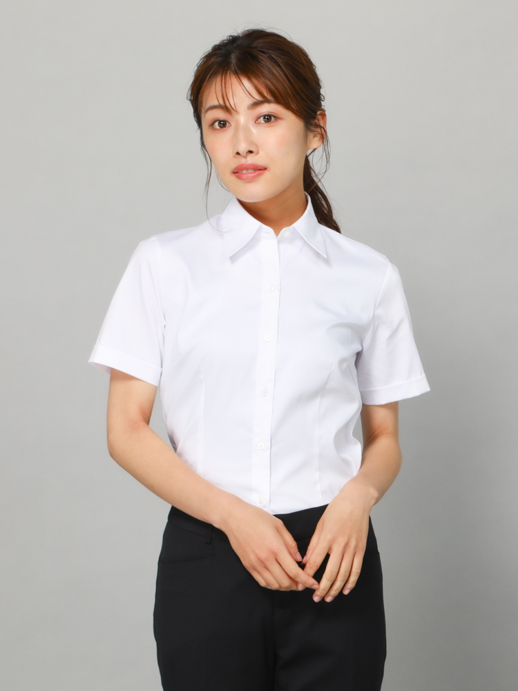 【形態安定】半袖ブラウスSTOVEL＆MASONWHITEリクルート白無地レギュラー春夏【レディース】