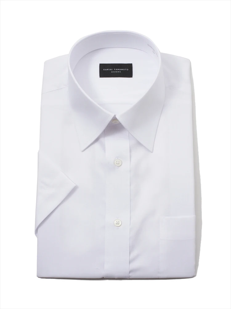 【形態安定】半袖ワイシャツ高通気白無地カンサイ・ヤマモト春夏