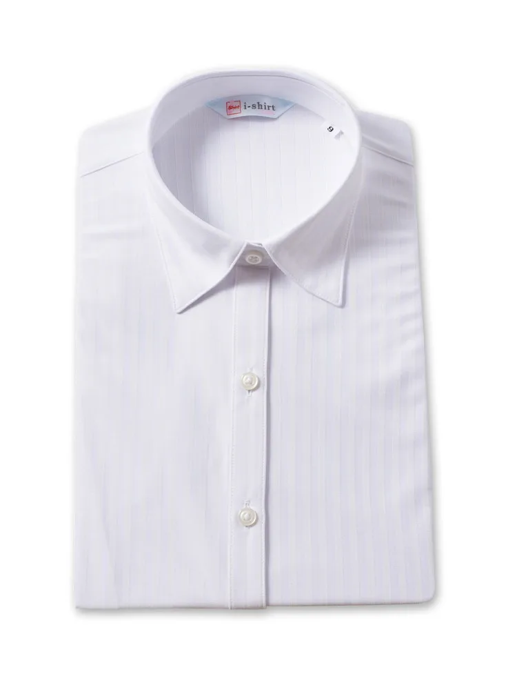 【完全ノーアイロン】ブラウス半袖レギュラー【アイスライブ】冷感UVカットストライプワイシャツi-shirt春夏【レディース】