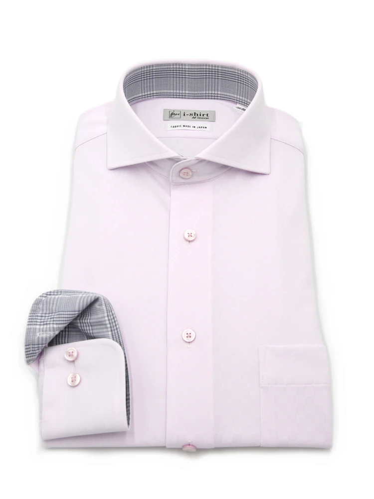 【完全ノーアイロン】長袖アイシャツカッタウェイストレッチ防汚加工織柄無地ワイシャツi-shirt通年