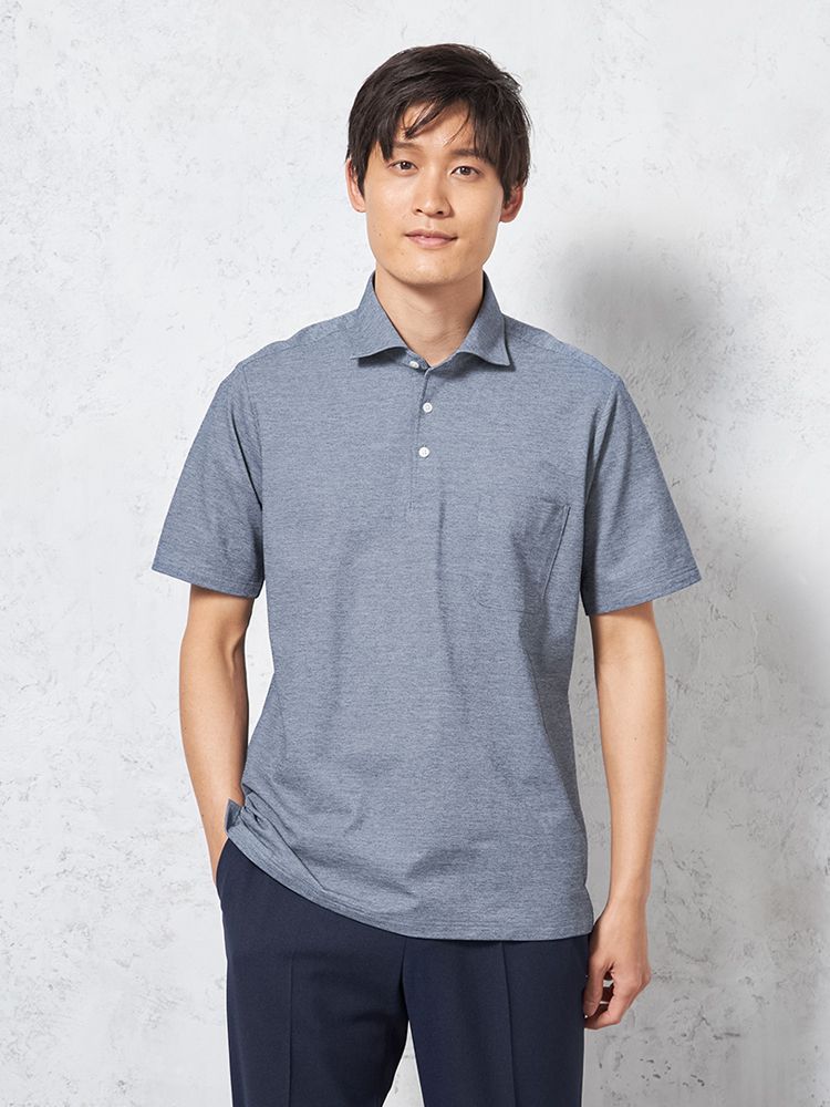 【吸汗速乾】半袖ポロシャツワイドカラービズポロ織柄無地カジュアルインナーTOKYORUN春夏
