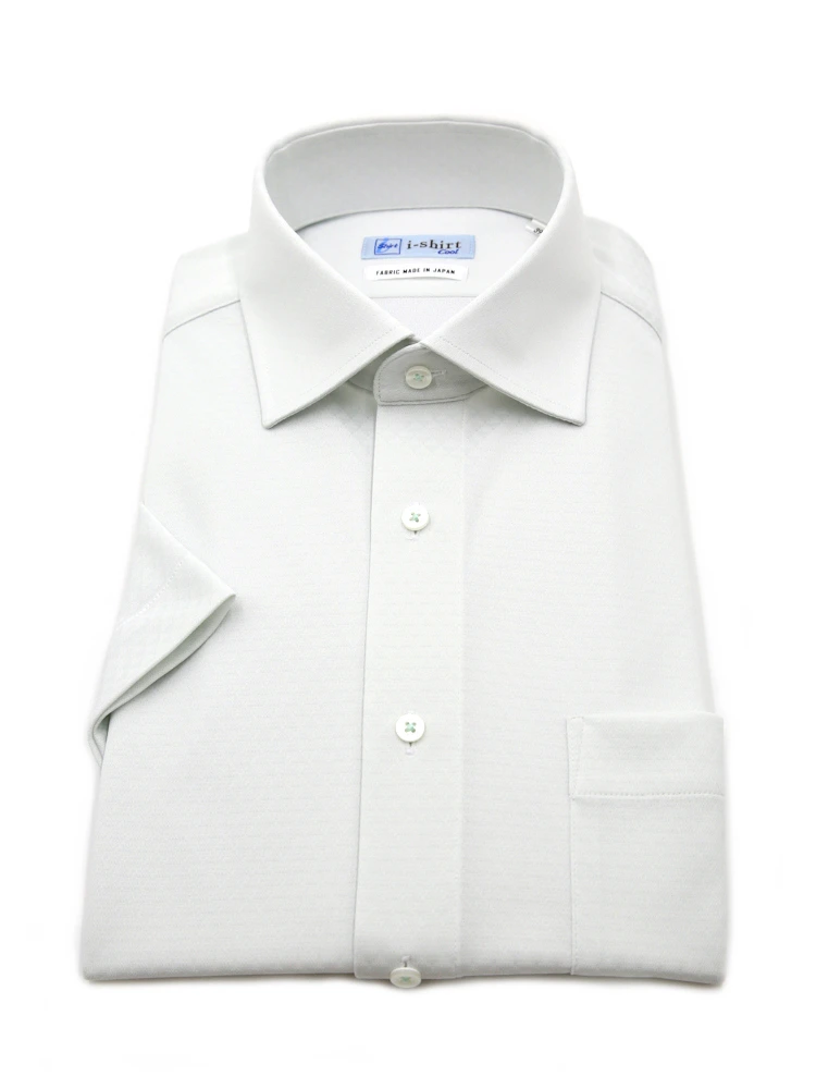 【完全ノーアイロン】半袖アイシャツセミワイド【バイオセンサークール生地使用】吸湿冷感高通気織柄無地ワイシャツi-shirt春夏