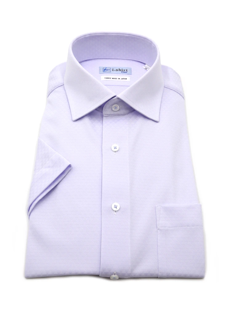 【完全ノーアイロン】半袖アイシャツセミワイド【バイオセンサークール生地使用】吸湿冷感高通気織柄無地ワイシャツi-shirt春夏
