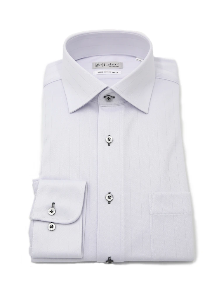 【完全ノーアイロン】長袖アイシャツセミワイド防汚加工ストレッチツイル織柄無地ワイシャツi-shirt通年