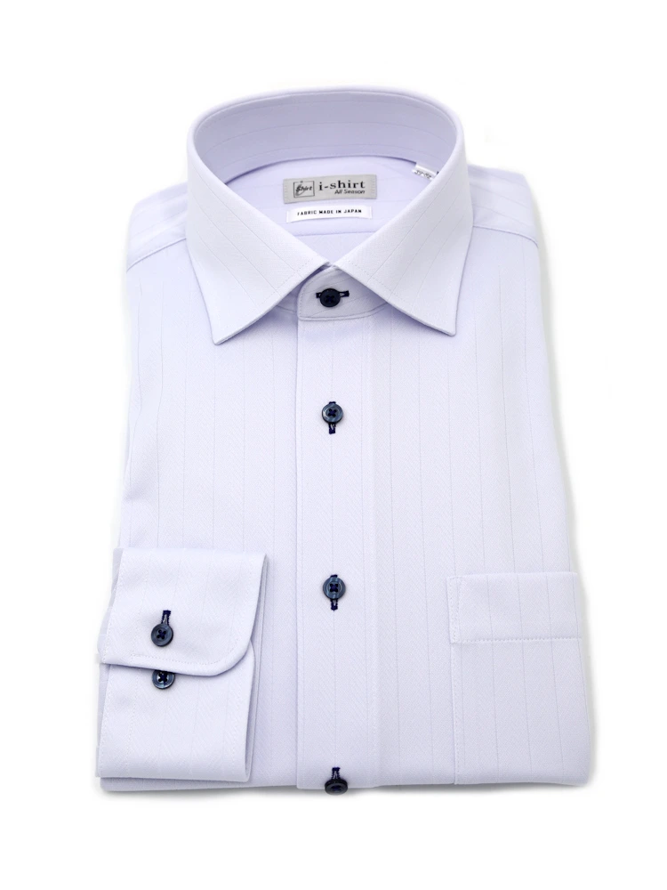 【完全ノーアイロン】長袖アイシャツセミワイド防汚加工ストレッチツイル織柄無地ワイシャツi-shirt通年