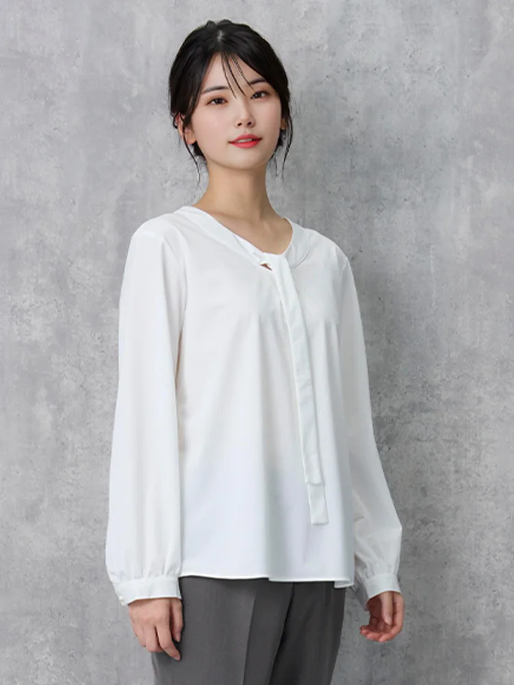 【即納】【ストレッチ】長袖ボウタイブラウス【WEB限定】形態安定UVカット通年【レディース】