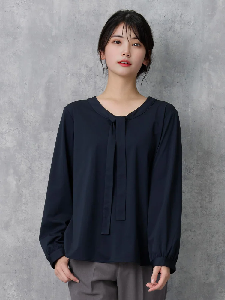 【即納】【ストレッチ】長袖ボウタイブラウス【WEB限定】形態安定UVカット通年【レディース】