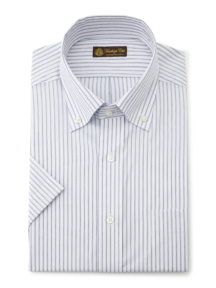 【形態安定】半袖ワイシャツボタンダウンストライプハントレークラブ春夏