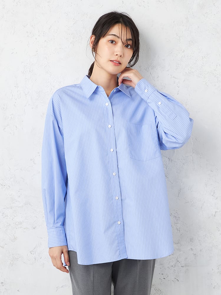 【SOFFICE】バンブーレーヨンオーバーサイズシャツ長袖ブラウス接触冷感通年【レディース】