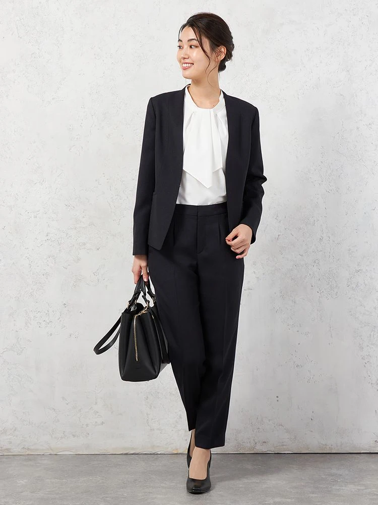 【セレモニースーツ3点セット】フォーマルV開きジャケット／2WAYボウタイブラウス／パンツ着回し可能SOFFICE通年礼服【レディース】