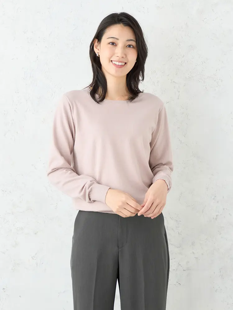 【SOFFICE】抗ピルクルーネックニットカットソーウォッシャブル放電抗ピリング秋冬【レディース】