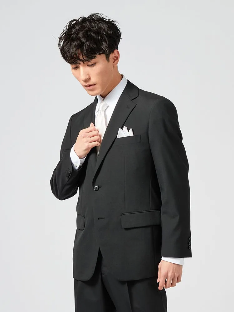 [礼服]【ウエストアジャスター仕様】2つボタンサマーフォーマルワンタック黒無地ハントレークラブ春夏礼服