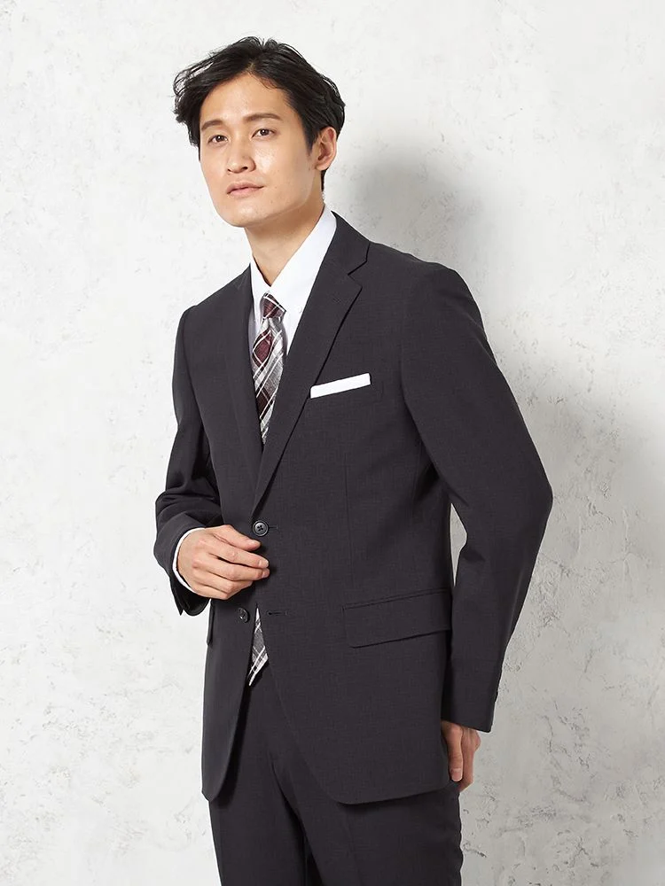 【即納】【WEB限定】スーツ2つボタン4WAYストレッチ上下ウォッシャブルミニチェックブラック