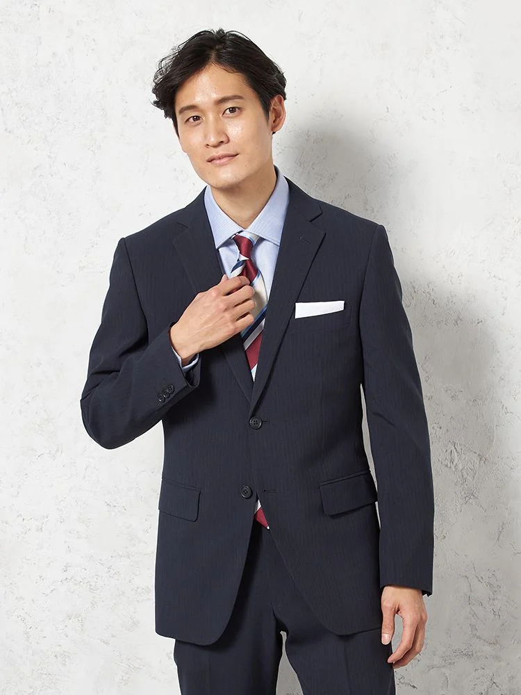 【即納】【WEB限定】スーツ2つボタン4WAYストレッチ上下ウォッシャブルストライプネイビー