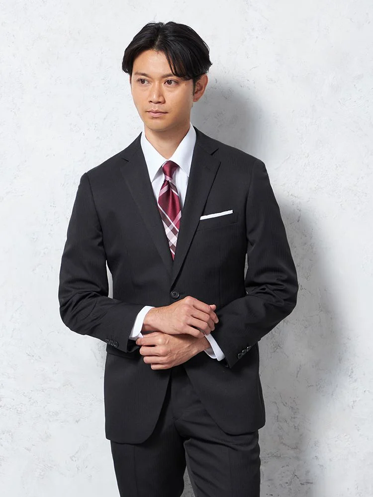 【上下ウォッシャブル】スーツ2つボタンイージーケアストライプフュージョンクラブ通年