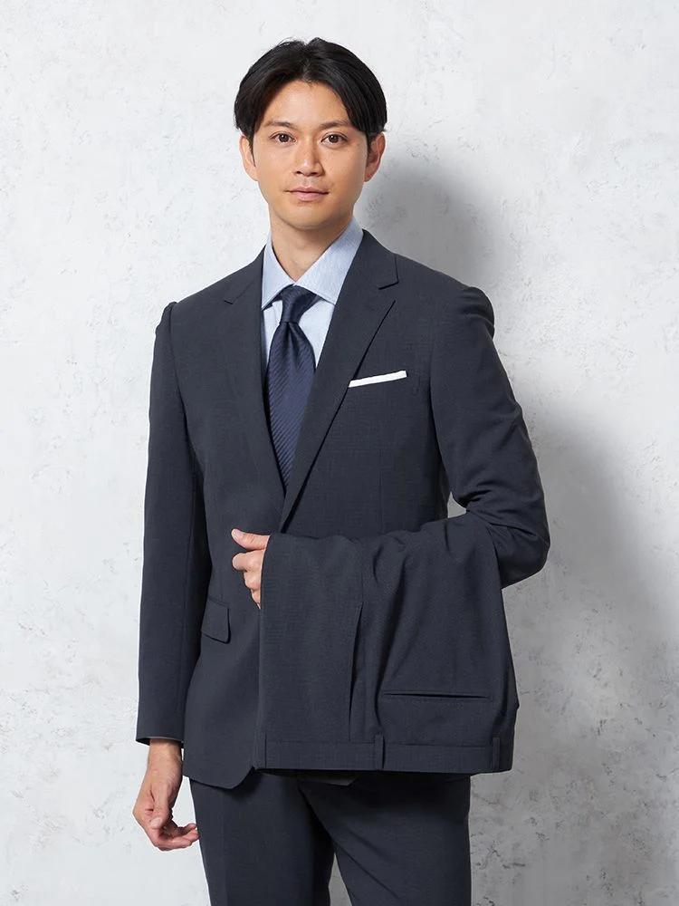 【上下ウォッシャブル】スーツ2つボタンツーパンツイージーケアネイビー千鳥格子リッケンバッカー