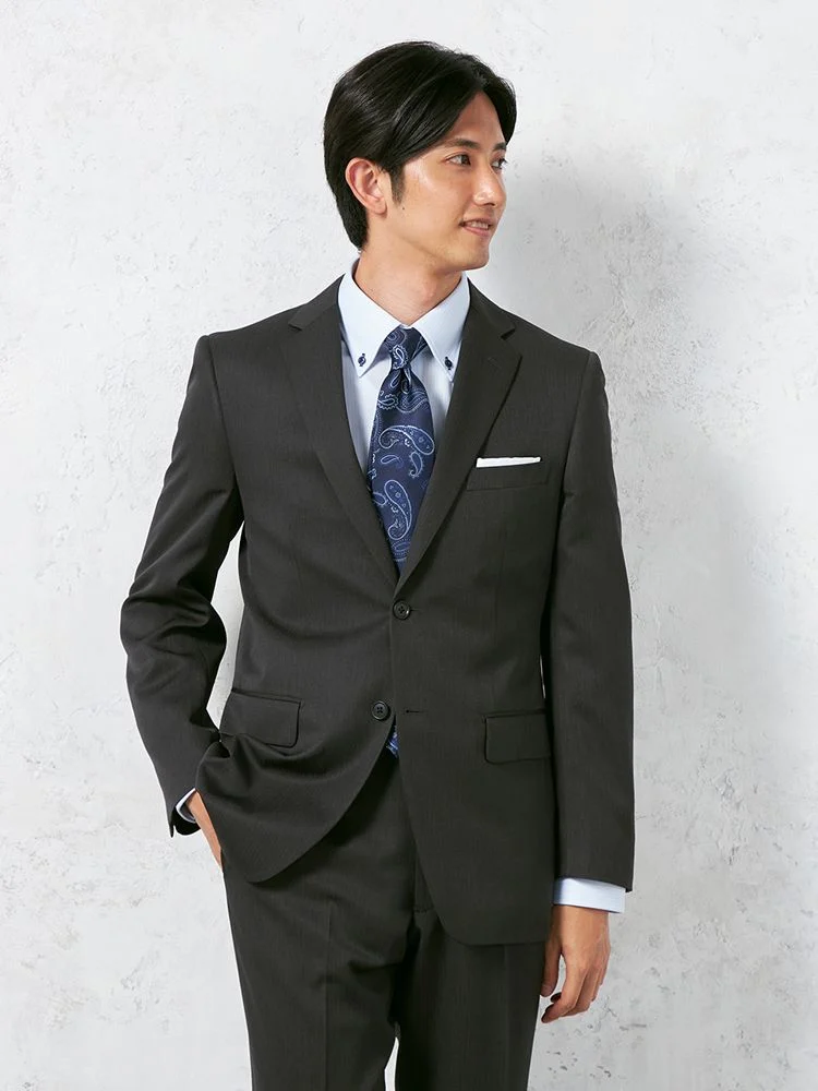 【上下ウォッシャブル】スーツ2つボタンノータックイージーケアストライプフュージョンクラブ秋冬