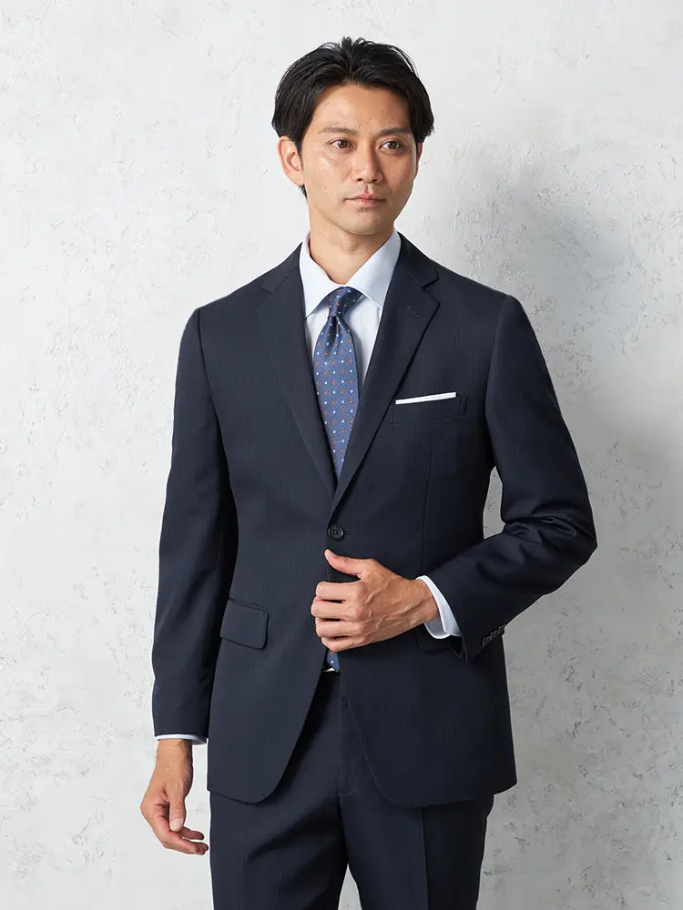 【上下ウォッシャブル】スーツ2つボタンストライプノータック通年【フュージョンクラブ】