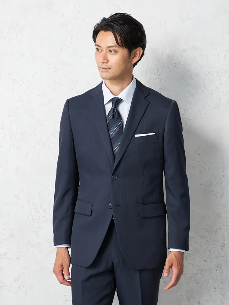【上下ウォッシャブル】スーツ2つボタンストライプノータック通年【フュージョンクラブ】