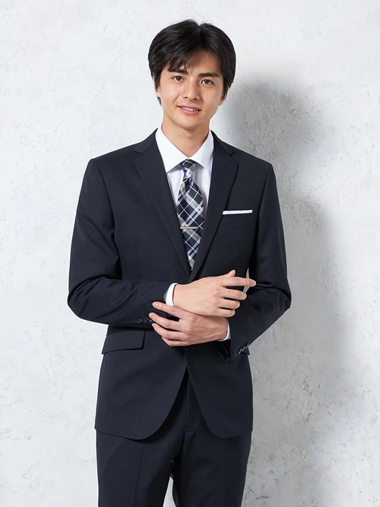 【2WAYストレッチ】2つボタンスーツネイビーシャドウストライプ【ベスト(別売)有】RESPECTNERO通年【定番】【スリムデザイン】