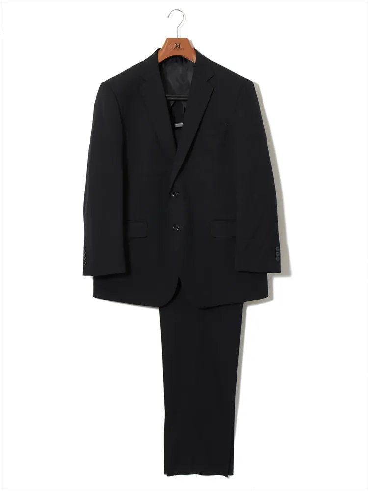 【E体】スーツ２つボタンネイビーシャドウストライプRESPECTNERO通年【定番】【スリムデザイン】