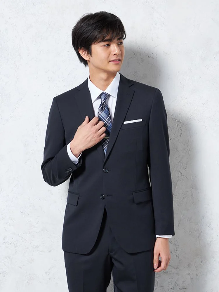 【パンツウォッシャブル】2つボタンスーツネイビー無地リクルート／就活対応RESPECTNERO通年【定番】【スリムデザイン】