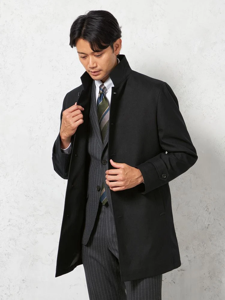 【保温＆防水】フェイクウールスタンドカラーコートライナー付無地リッケンバッカー秋冬