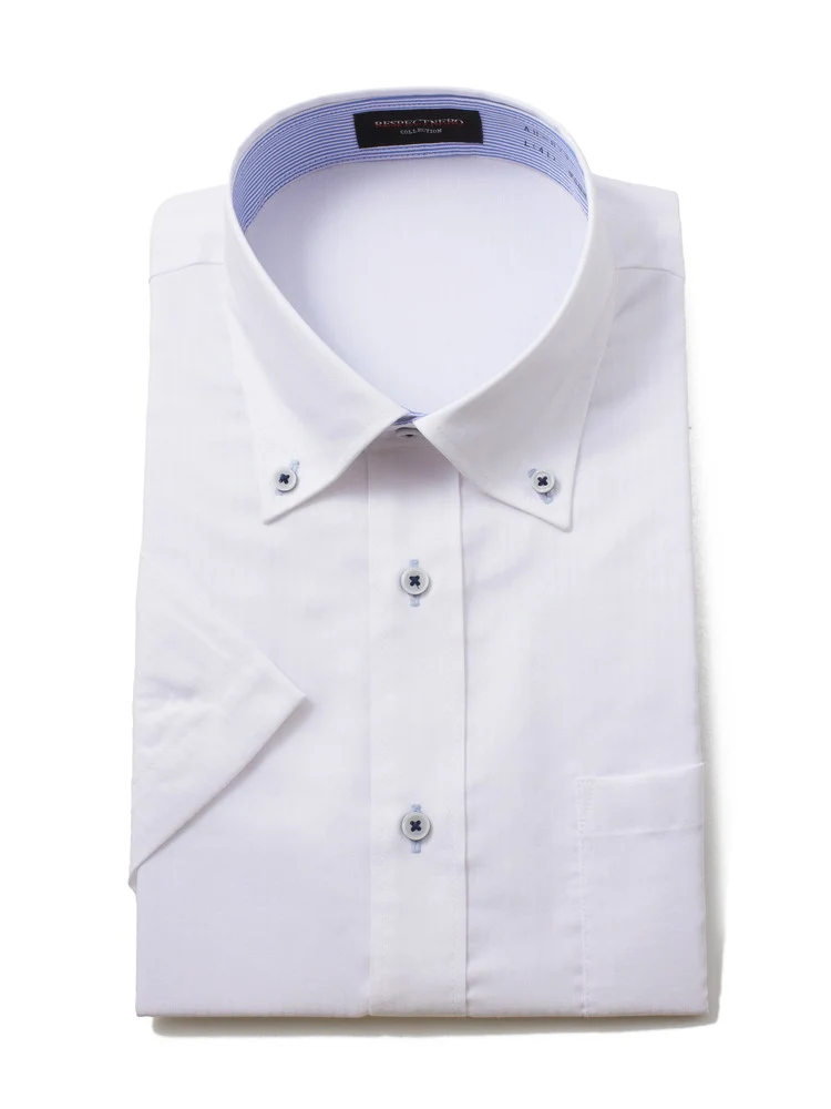 【動きやすい】スプリットラグランシャツ【形態安定】半袖ワイシャツボタンダウンSOLOTEX織柄無地nero春夏