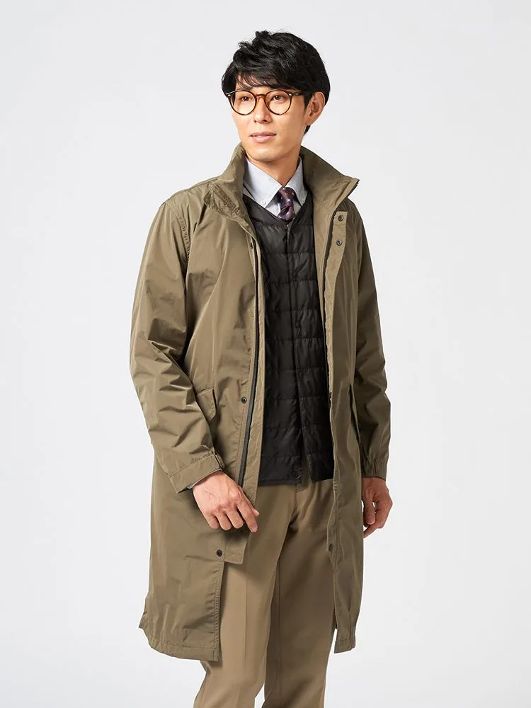 【撥水加工】コートスタンドフィッシュテールコートダウンライナー付きウォッシャブル無地nero秋冬【スリムデザイン】