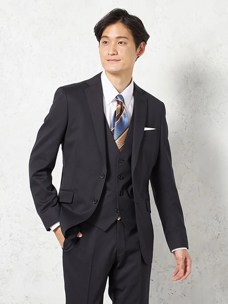 【上下ウォッシャブル】スリーピーススーツ2つボタン脚長シルエット無地nero通年【スリムデザイン】