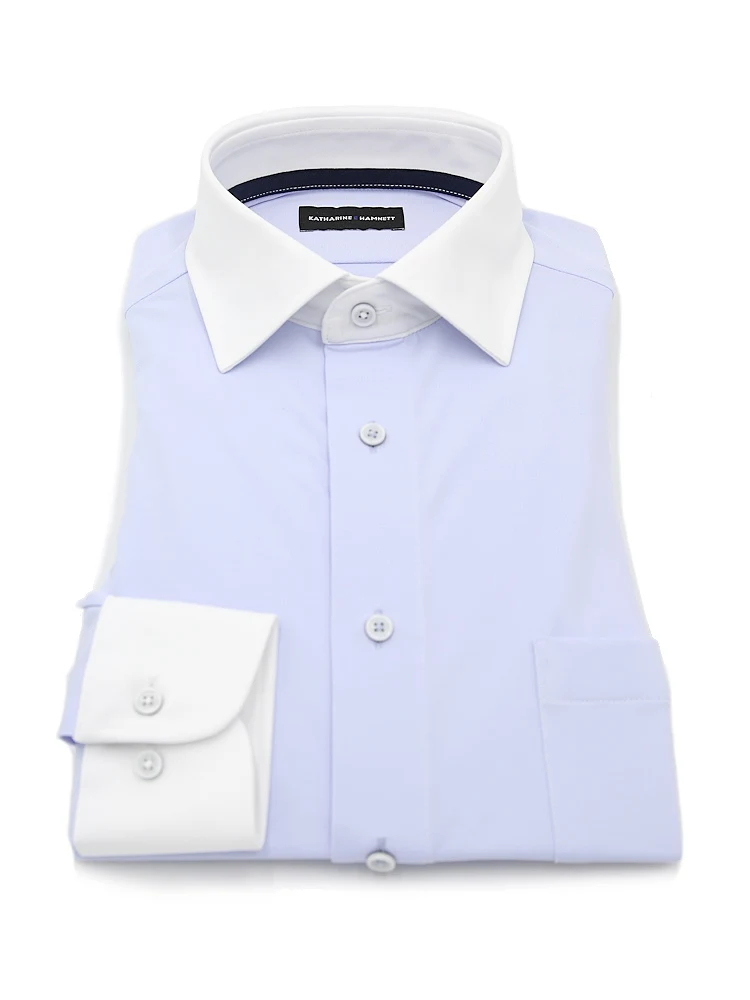 【KATHARINEEHAMNETT-キャサリン・イー・ハムネット-】長袖ワイシャツセミワイドクレリック360°ストレッチ吸水速乾無地通年