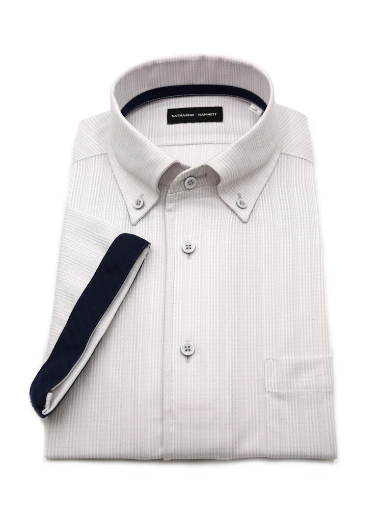 【KATHARINEEHAMNETT-キャサリン・イー・ハムネット-】半袖ワイシャツワンピースカラーボタンダウン360°ストレッチ吸水速乾チェック通年