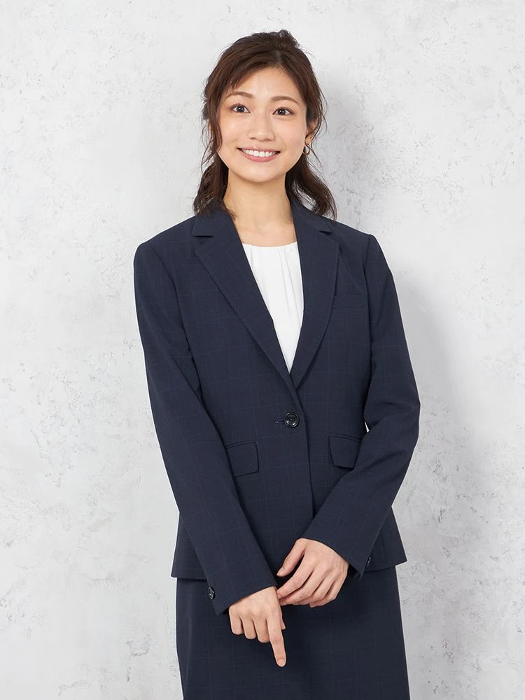 【UVカット＆ウォッシャブル】ネイビーチェックジャケット1つボタンストレッチSOFFICE【レディース】