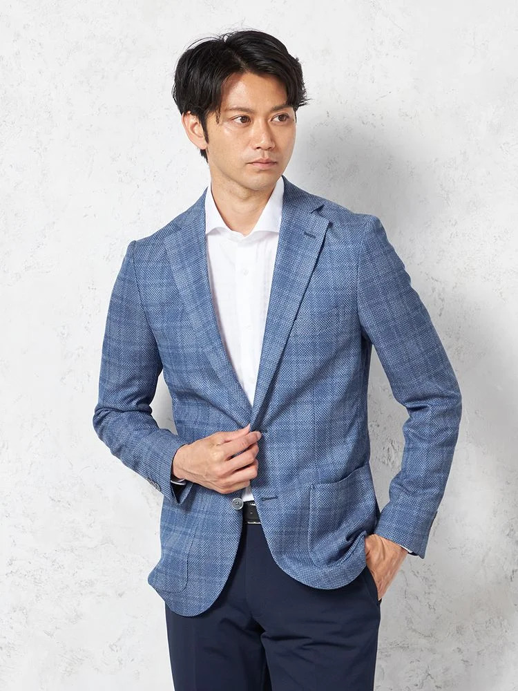 【ウォッシャブル】ジャケット2つボタン【i-Jacket-アイジャケット-】ストレッチ軽量イタリアンチェック柄春夏