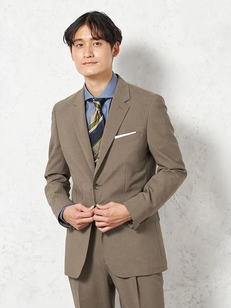 【パンツウォッシャブル】スーツ段返り3つボタンリネンライクライトフィールドライタッチ軽量ブラウンリッケンバッカー春夏