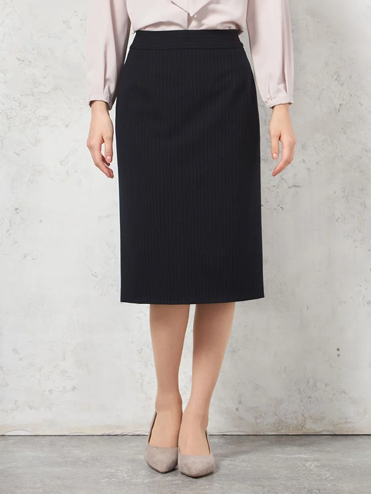 【働ラク肩ラクスーツ】スカート膝丈タイトウォッシャブルストレッチネイビーストライプSOFFICE秋冬【レディース】