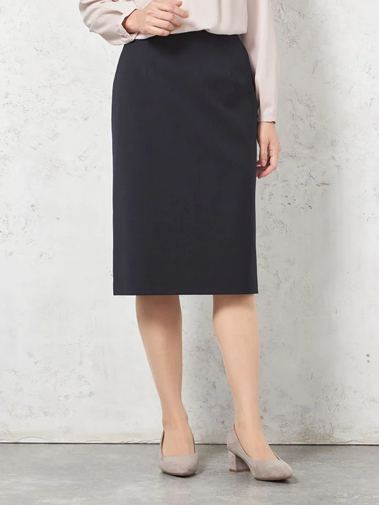 【働ラク肩ラクスーツ】スカート膝丈タイトウォッシャブルストレッチネイビーチェックS＆MWHITE秋冬【レディース】